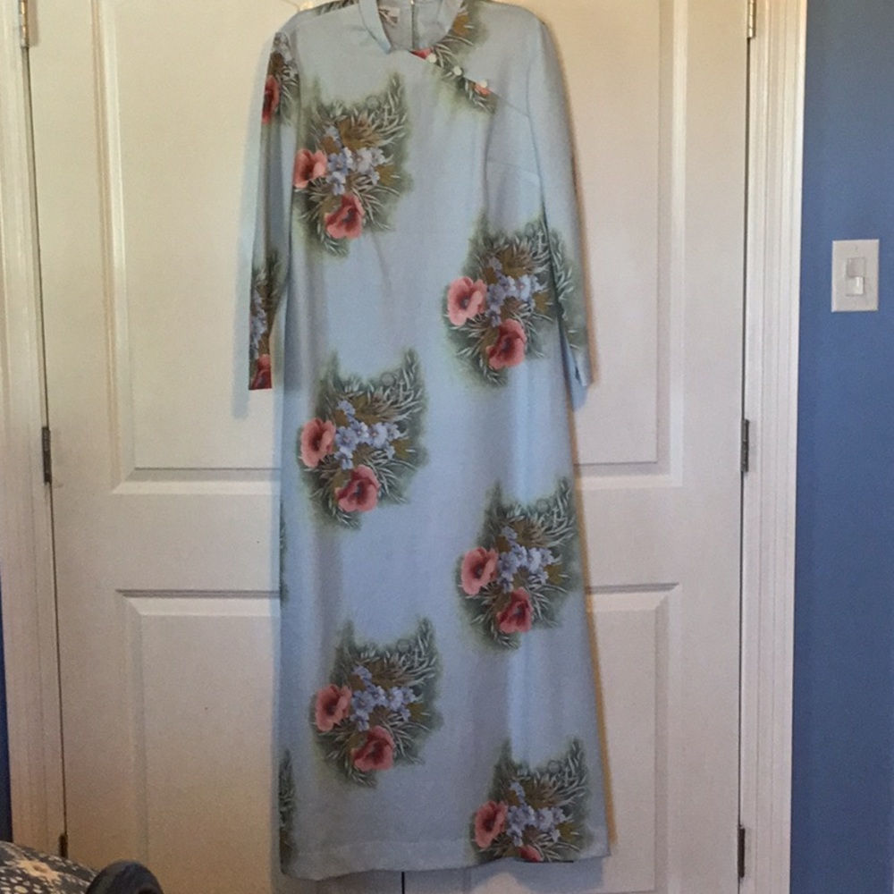 Vintage Floral Blue Maxi Dress